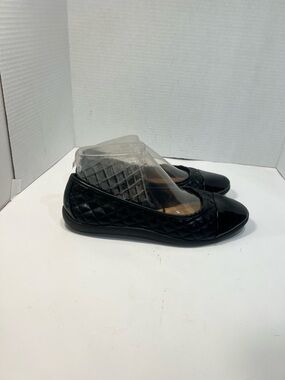 Time and Tru Quilted Black Ballet Flats with Glossy Cap Toe